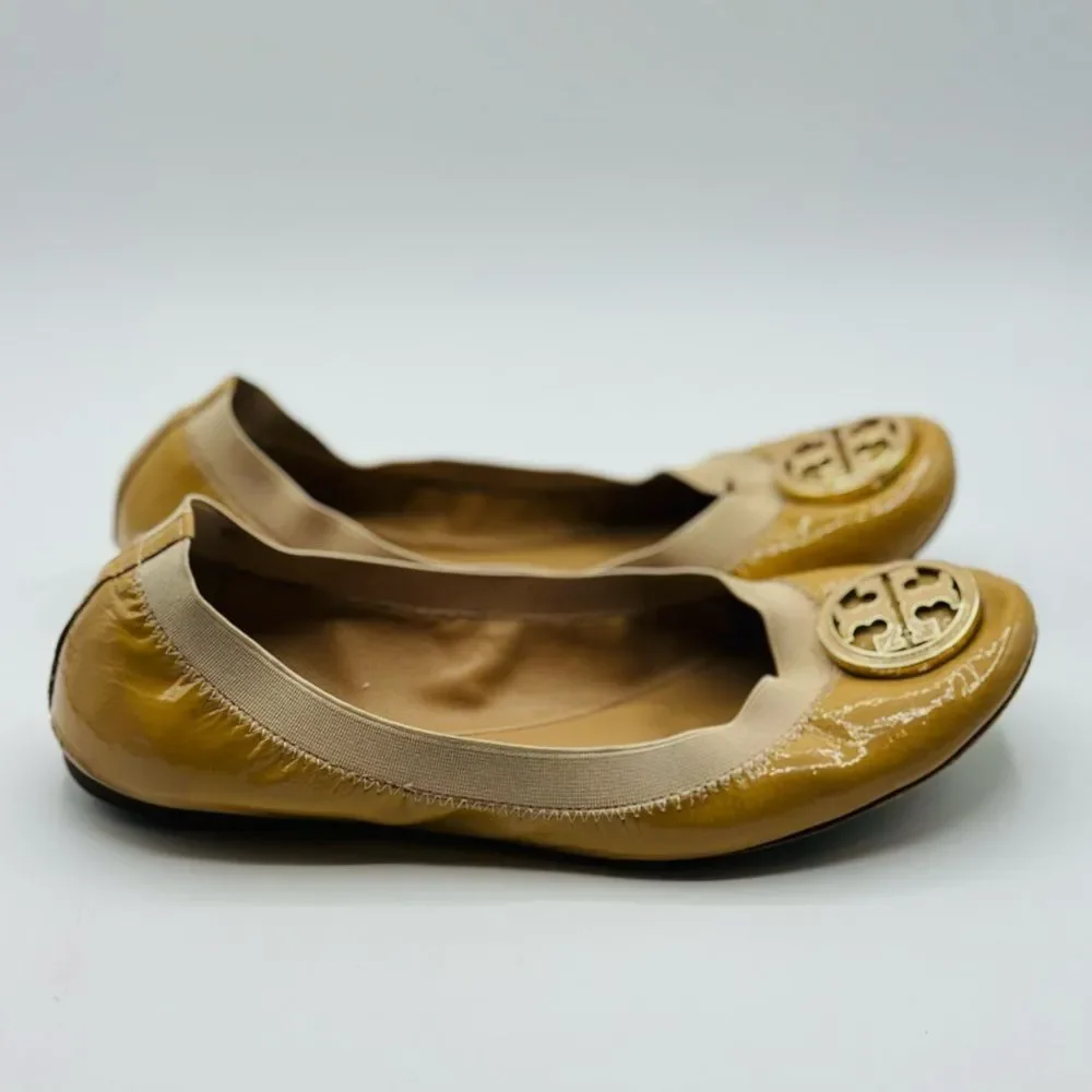 Tory Burch Women's Carolina Tan Patent Leather Ballet Flats Size 8